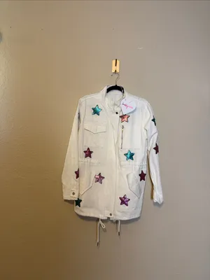 Buddy‎ Love White Denim Sequin Star Jacket Size Medium NWT thumbnail 3