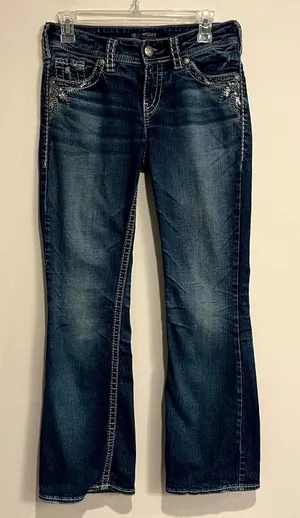 Silver Jeans Y2K Suki Low Rise Bootcut Dark Wash Embellished Size 26 thumbnail 1