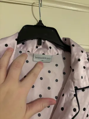 Pink and black polka dot satin pajama set Worn a few times Size M #polkadot thumbnail 4