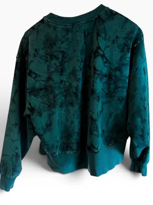 JoyLab Teal and Black Marble Tie-Dye Crewneck Sweatshirt thumbnail 3