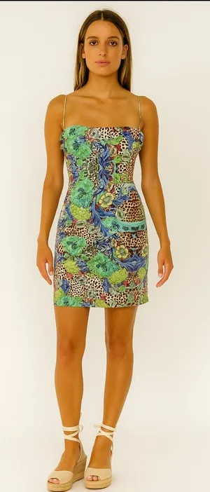 Just Cavalli ruffle leopard floral strapless dress thumbnail 1