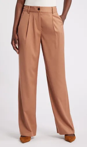 House Of Aama Nordstrom Harlem's Fashion Row Tan Stripe Pleated Pants‎ 12 NEW thumbnail 1