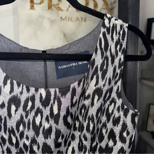 Samantha Sung Silk Leopard Fit And Flare Dress Womens 2 Silver Black Ivory Work thumbnail 8