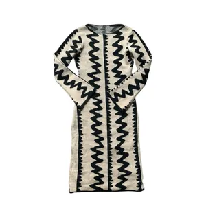 SHEIN Black & Cream Bodycon Knit Midi Dress M thumbnail 3