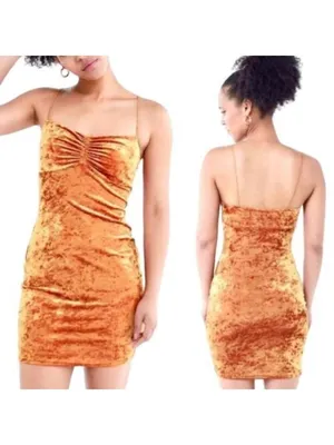 Urban Outfitters Orange Velvet Dress Size Large thumbnail 2