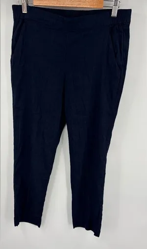 Tahari linen blend navy tapered leg pant with pockets women’s size L beachy thumbnail 1