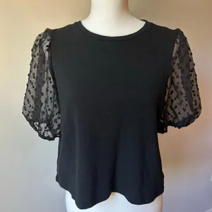 Maeve by Anthropologie Black Peplum Sheer Sleeve Blouse Size Medium thumbnail 5