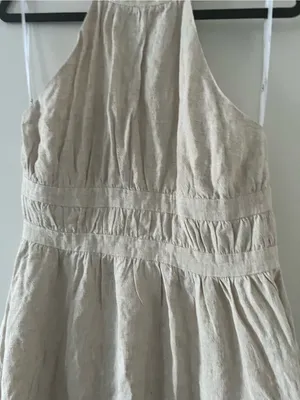 Lulus Beige Linen Blend Halter Mini Dress Medium Coastal Euro Summer NWT thumbnail 2