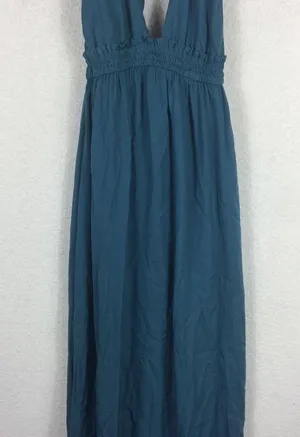 Lulus Unforgettable Night Maxi Dress XS Teal Blue Satin Halter Open Back Beach thumbnail 10