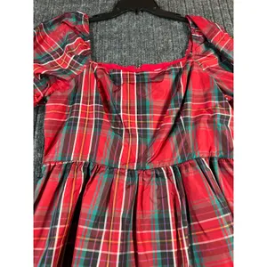 COPPER KEY Plaid Tiered Mini Dress Women Large Red Puff Sleeve Square Neck‎ NWT thumbnail 11