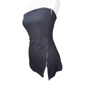 Maeve x Anthropologie Asymmetrical Zipper Tube Top Black/Noir Size Large thumbnail 4