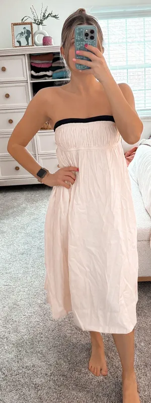 Maeve Cream Strapless Midi Dress With Low Back thumbnail 4