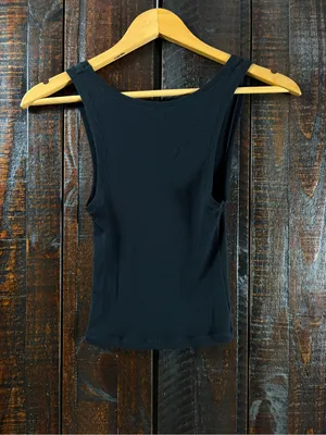 Women's Black Ribbed Modal Cropped Tank Top Small thumbnail 5