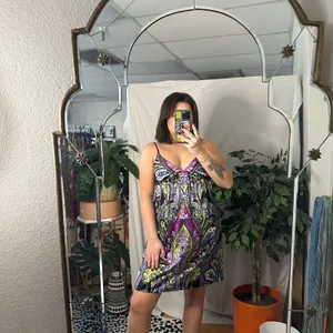 ICE V-Neck Paisley Satin Slip Mini Dress Purple Y2k thumbnail 3