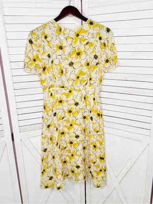 Hugo Buscati Floral Silk‎ Dress Yellow Size 6 Fit Flare Retro Twee Summer thumbnail 8