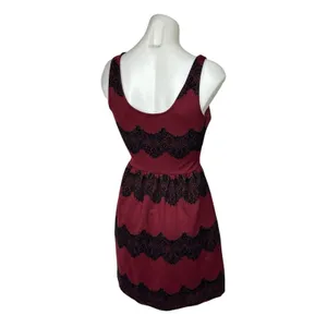 Soprano Red Maroon Black Lace Sleeveless Fit Flare Formal Cocktail Mini Dress thumbnail 3