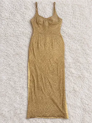 Vintage 90s Sean Collection Silk Beaded Evening Gown – Gold – L thumbnail 8