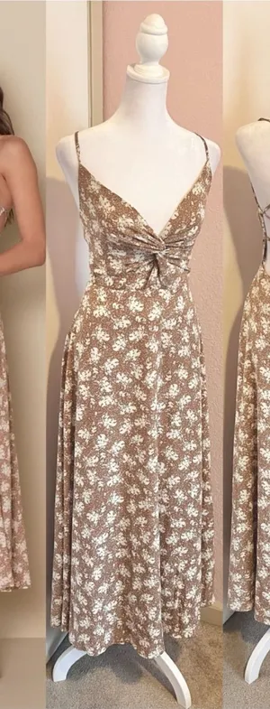 Lulus Picturesque Moments Brown Floral Print Strappy Maxi Dress xs thumbnail 1
