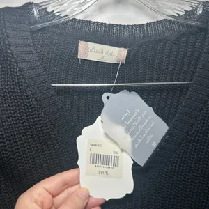Altar'd State Black Mixed Media Waffle Knit Peplum Sweater Top M minimal cozy thumbnail 4