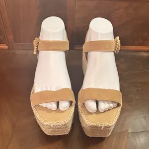 Boden Beige Leather Espadrille Platform Wedge‎ Sandals Women's EU 38 US 7.5 8 thumbnail 4