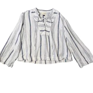 BOHO Flare Bell Sleeve Lace Up Tie Front Top Womens‎ L Striped Popover Cropped thumbnail 2