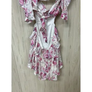 For Love & Lemons Lucia Floral Cutout Puff Sleeve Pink Mini Dress Size S New thumbnail 8