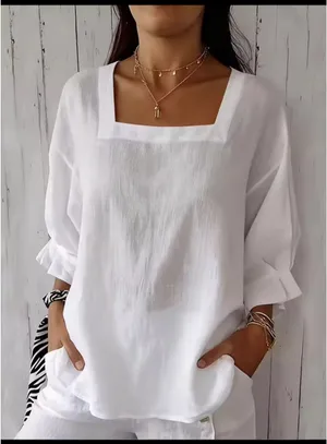 SheIn Women’s white summer square neck blouse. New! Size large thumbnail 1