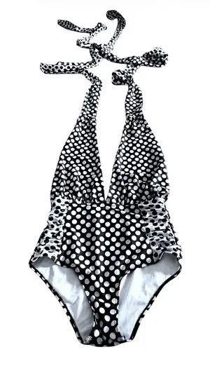 Marilyn Monroe Polka Dot Convertible Plunge Halter One-Piece Strappy Swimsuit Sm thumbnail 1