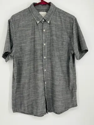 American‎ Eagle Short Sleeve Button Up Shirt Men L Gray White Striped Minimalist thumbnail 1