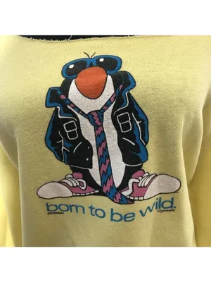 vintage 90s Y2K sweatshirt “Born to Be Wild" penguin graphic boho grunge whimsy thumbnail 7