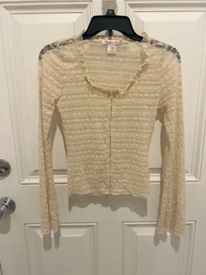Lace-Trim Sheer Blouse - Cream thumbnail 4