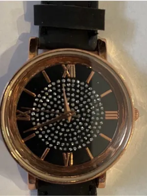 Boutique NEW Women's Crystal Accent Rose Gold Watch with Black Leather Strap thumbnail 2