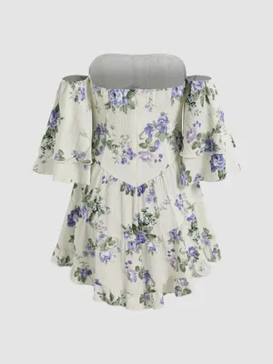 Cider FLORAL RUFFLE SLEEVE LAYERED MINI DRESS thumbnail 8