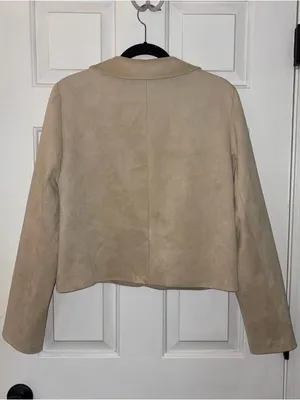 NWT Wayf Beige Cropped Suede Jacket with Peter Pan Collar Boho Chic thumbnail 3
