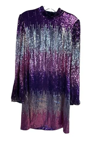 Maison Tara Sequin Long Sleeve Mockneck Mini Dress Sz 12 Purple/Gold/pink NWT thumbnail 1