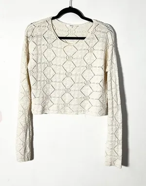 Tularosa Sweater Womens Small Cream Pointelle Knit Cropped Boho thumbnail 1