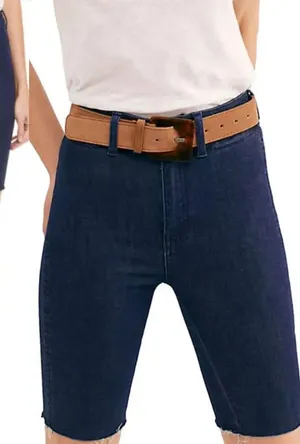 Free People So Chic Biker Denim Short Rinse‎ Cobalt thumbnail 1