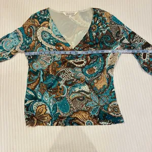 Uniform John Paul Richard Blue Brown Paisley Sequins Y2K Euro V-Neck Babydoll L thumbnail 9