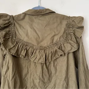 Pilcro Long Sleeve Ruffle Blouse Sz S Cotton Button Front Western Anthropologie thumbnail 7