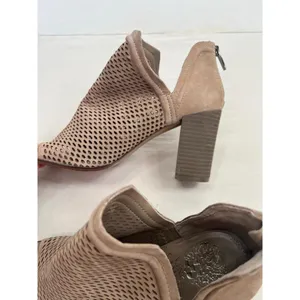 Vince Camuto Katnina Heels Size 9M Brown PeepToe Bootie Chunky Mesh Zipper Chic thumbnail 3