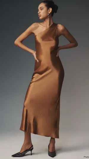 Anthropologie Bronze One Shoulder Maxi Dress Large New With Tags thumbnail 1