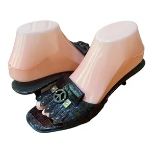 Donald J.Pliner Couture Brown Gator Embossed Kitten Heel Sandals 7.5 Y2K Studded thumbnail 3