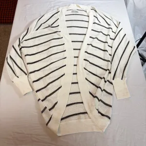 Abercrombie womens long open cardigan white gray stripe. Size S. fall, winter thumbnail 5