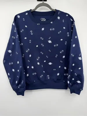 Chaser Football Print Sweatshirt Women Small Navy Blue Game Day Crewneck thumbnail 3