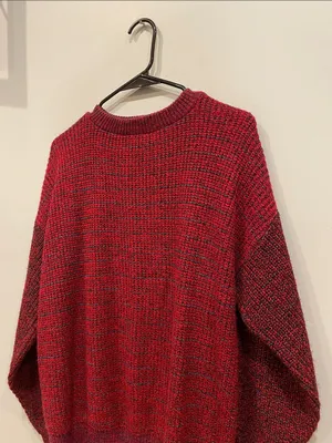 Vintage deep Red sweater with specks of blue -medium size oversized style thumbnail 4
