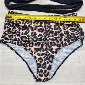High Waisted Printing Front Criss Cross Cutout Bandage Bathing Suit with Bottom thumbnail 3