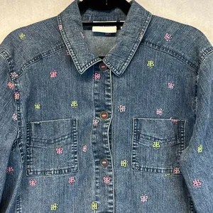 Vintage ALFRED DUNNER Denim Jacket Size 12 Blue 80s Embroidered‎ Butterfly Cute! thumbnail 2
