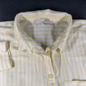 LOFT Shirt Womens Small Yellow White Striped Button Front Long Sleeve Cotton Top thumbnail 3