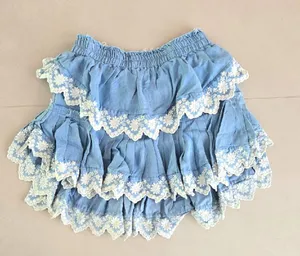 LoveShackFancy Ruffle Mini Skirt in Light Indigo Size XS thumbnail 3