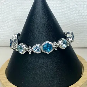 FACETED BLUE TOPAZ Sterling Silver Toggle Bracelet thumbnail 12